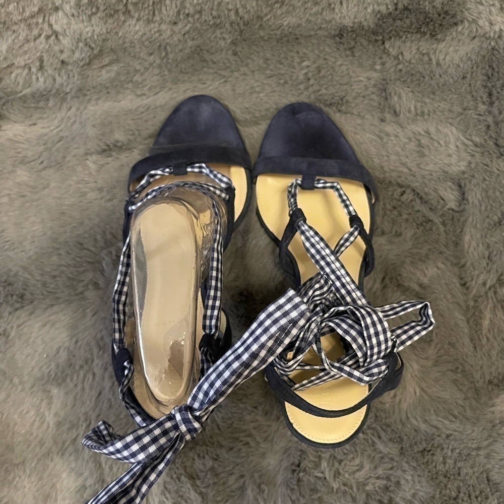 🎉2xhp🎉‼️nwt ITALIAN MADE‼️J.Crew Navy Gingham Heel‼️ - Picture 3 of 3